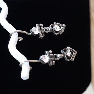 Petite Silver & Crystal Heart Drop Earrings NN108